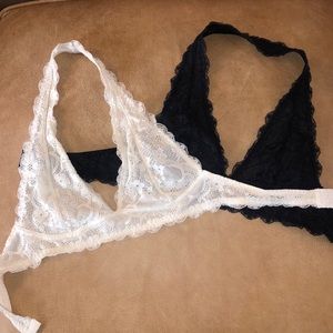 Two Free People Halter Lace Bralettes